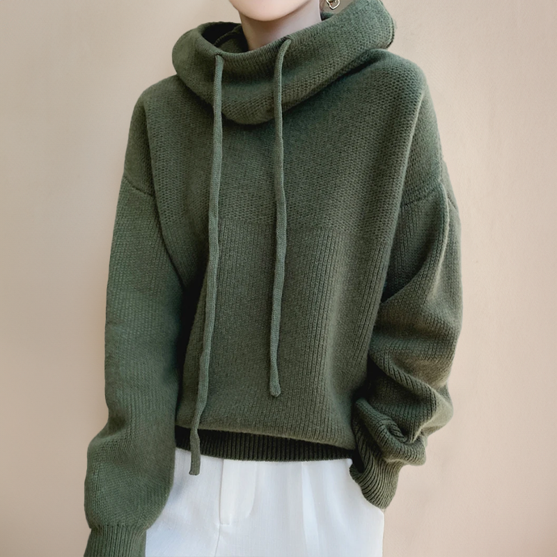 Felpa oversize con cappuccio e collo alto — Felpa morbida con coulisse