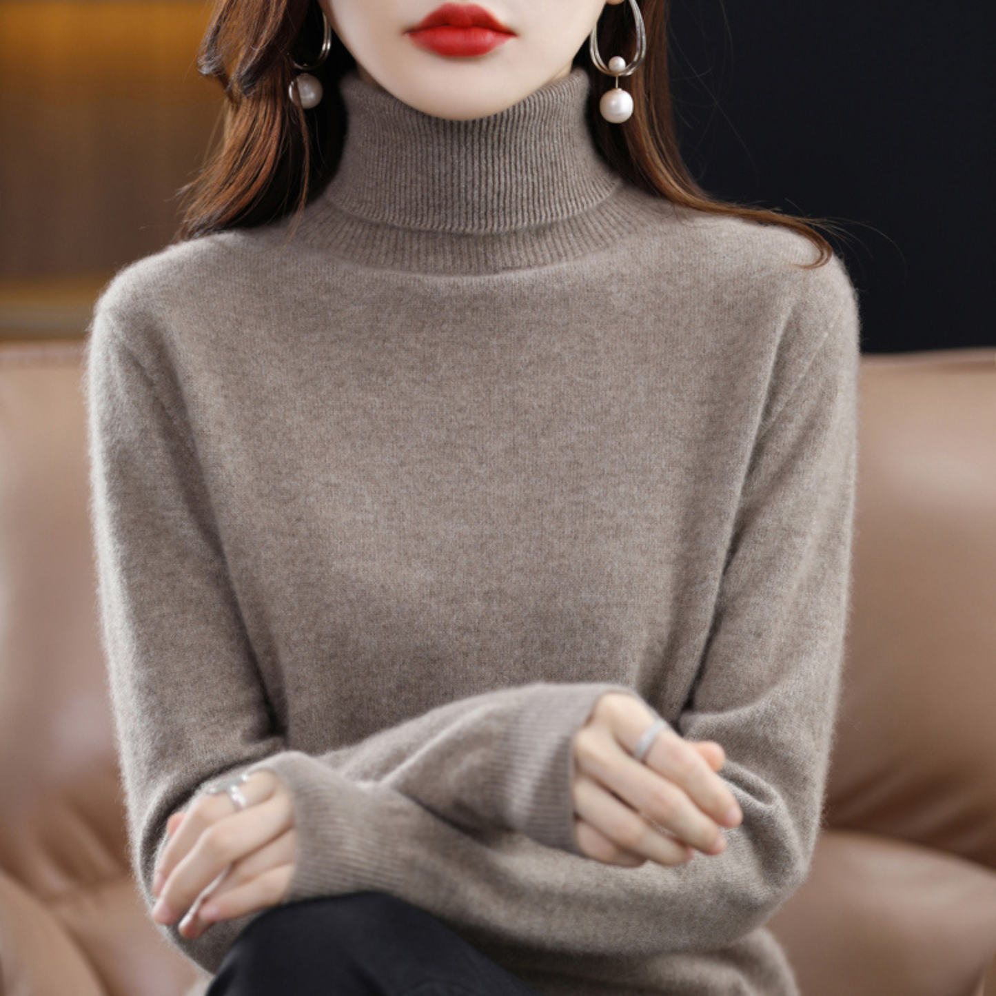 Jersey de cuello alto para mujer, cálido