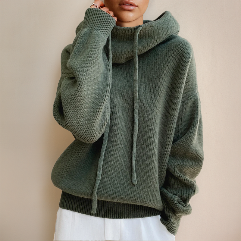 Felpa oversize con cappuccio e collo alto — Felpa morbida con coulisse
