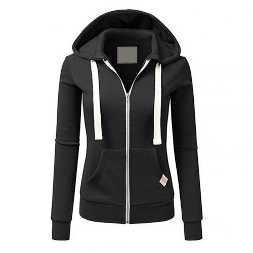 Felpa con cappuccio e zip, taglio slim — Felpa di cotone con coulisse