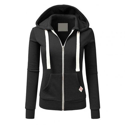 Felpa con cappuccio e zip, taglio slim — Felpa di cotone con coulisse