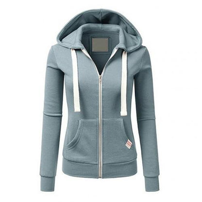 Felpa con cappuccio e zip, taglio slim — Felpa di cotone con coulisse