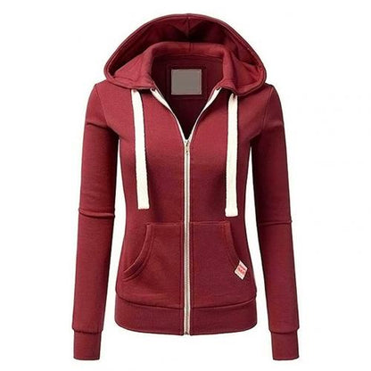 Felpa con cappuccio e zip, taglio slim — Felpa di cotone con coulisse