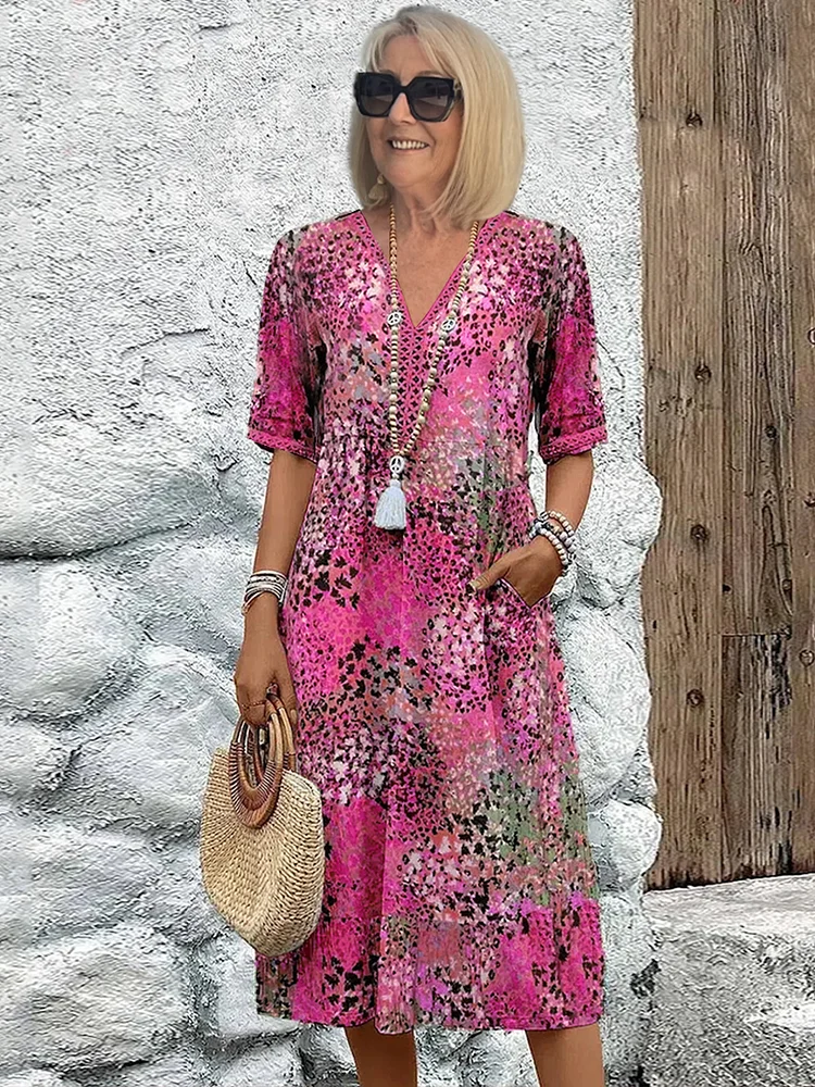 Abito midi fluido e colorato con tasche — Abito versatile estivo