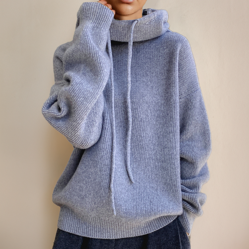 Felpa oversize con cappuccio e collo alto — Felpa morbida con coulisse