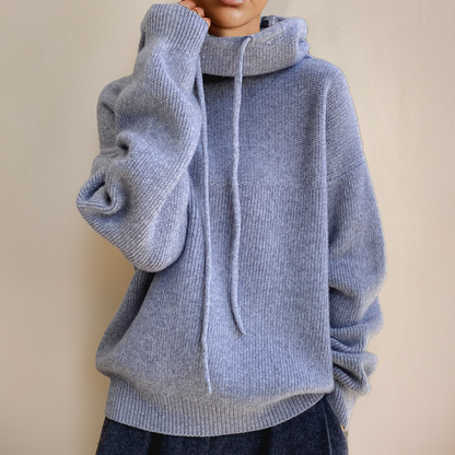 Felpa oversize con cappuccio e collo alto — Felpa morbida con coulisse
