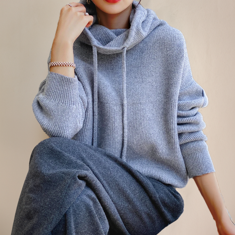 Felpa oversize con cappuccio e collo alto — Felpa morbida con coulisse