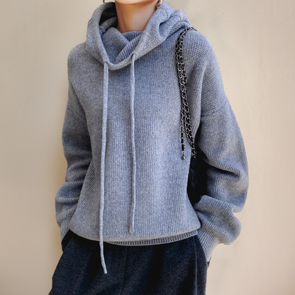 Felpa oversize con cappuccio e collo alto — Felpa morbida con coulisse