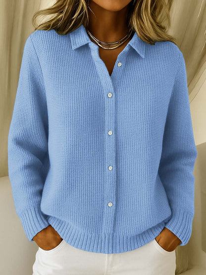 Cárdigan de punto con botones para mujer, cuello camisero