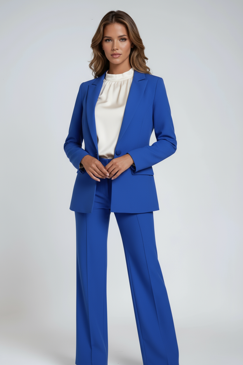 Completo di lino con blazer e pantaloni a gamba larga — Tailleur elegante due pezzi
