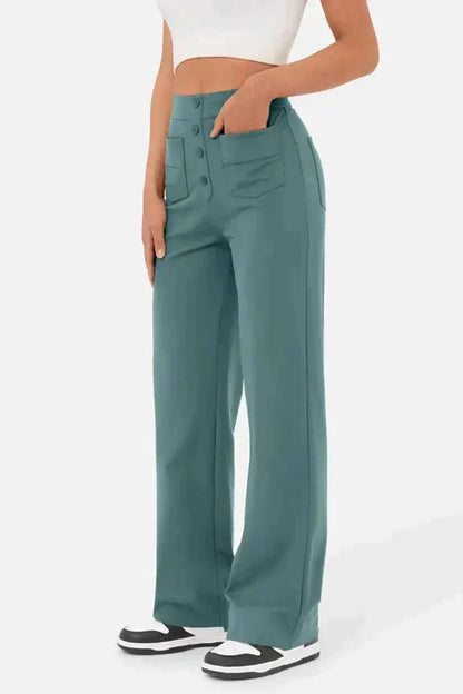 Pantaloni di lino a gamba larga e vita alta — Pantaloni casual da giorno