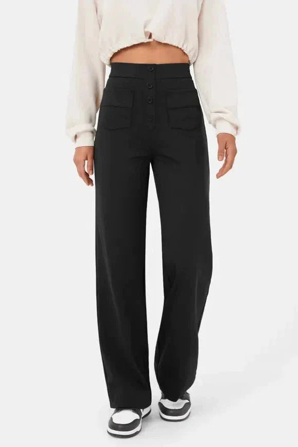 Pantaloni di lino a gamba larga e vita alta — Pantaloni casual da giorno
