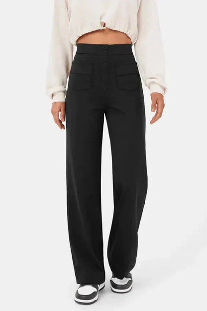 Pantaloni di lino a gamba larga e vita alta — Pantaloni casual da giorno