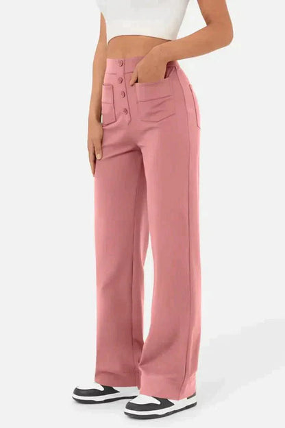 Pantaloni di lino a gamba larga e vita alta — Pantaloni casual da giorno