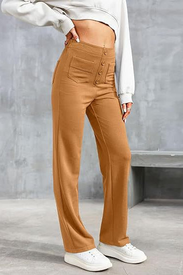 Pantaloni di lino a gamba larga e vita alta — Pantaloni casual da giorno