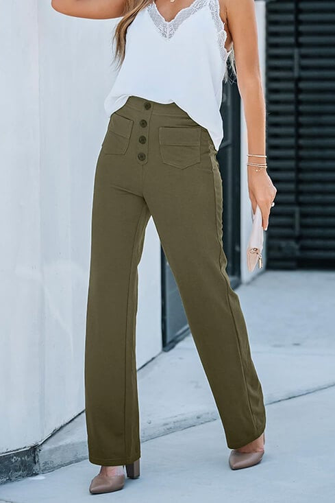Pantaloni di lino a gamba larga e vita alta — Pantaloni casual da giorno