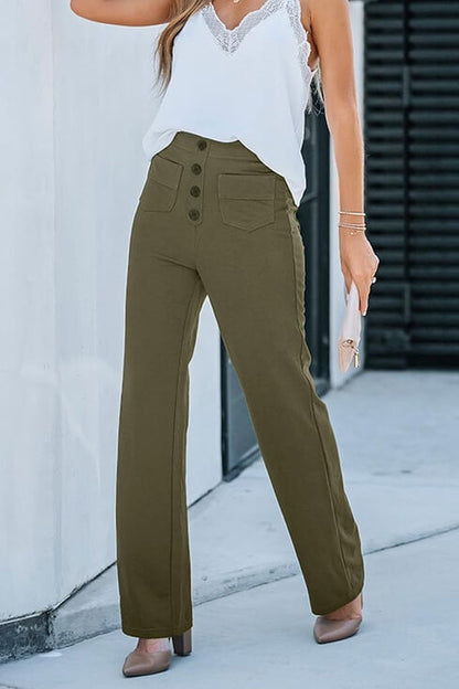 Pantaloni di lino a gamba larga e vita alta — Pantaloni casual da giorno