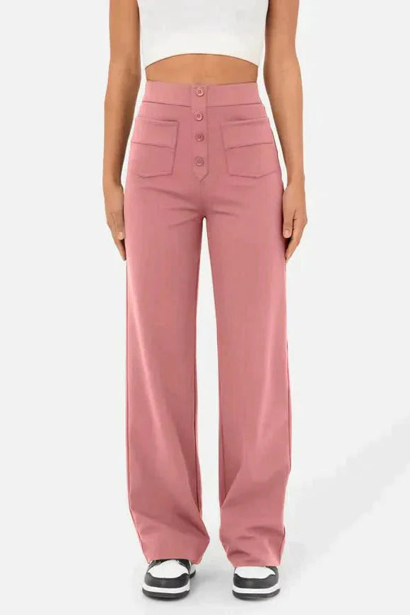Pantaloni di lino a gamba larga e vita alta — Pantaloni casual da giorno