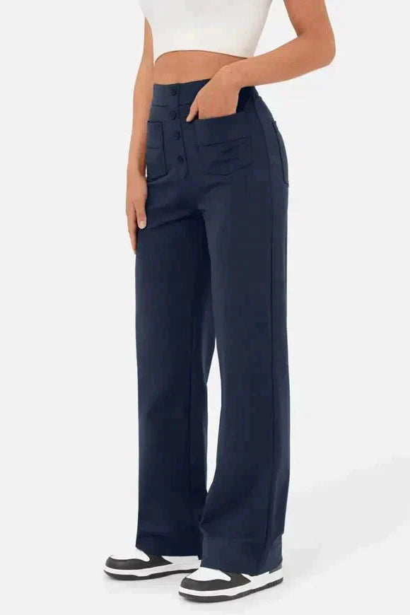 Pantaloni di lino a gamba larga e vita alta — Pantaloni casual da giorno