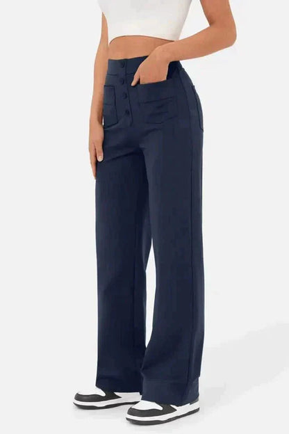 Pantaloni di lino a gamba larga e vita alta — Pantaloni casual da giorno