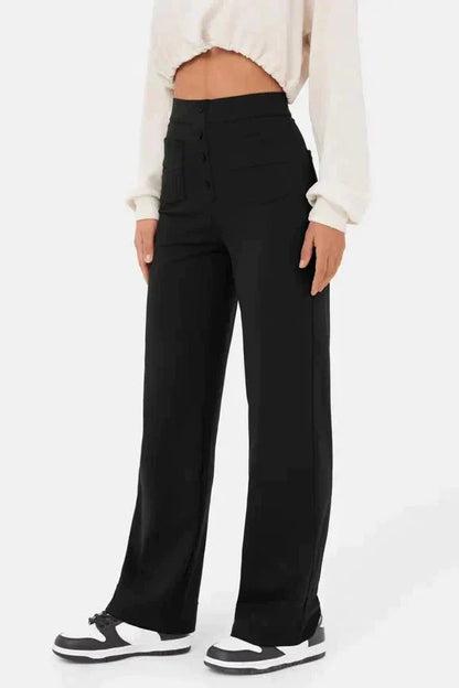 Pantaloni di lino a gamba larga e vita alta — Pantaloni casual da giorno