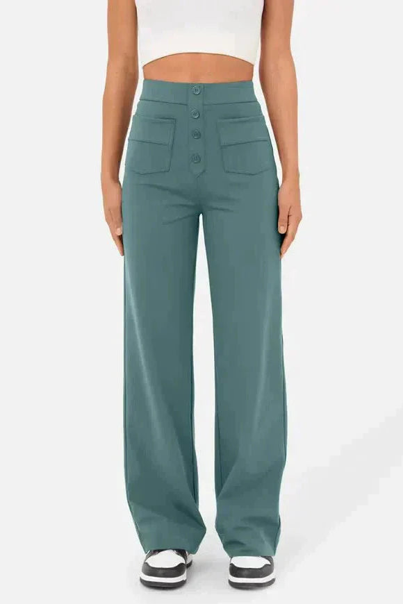 Pantaloni di lino a gamba larga e vita alta — Pantaloni casual da giorno