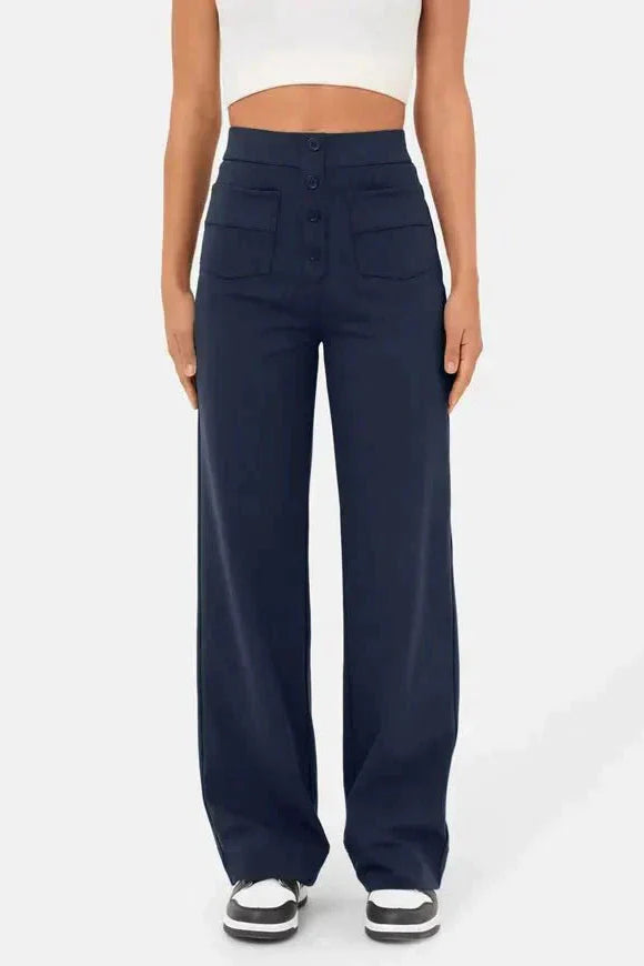 Pantaloni di lino a gamba larga e vita alta — Pantaloni casual da giorno