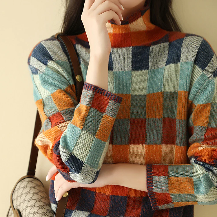 Jersey colorido para mujer, cuello alto