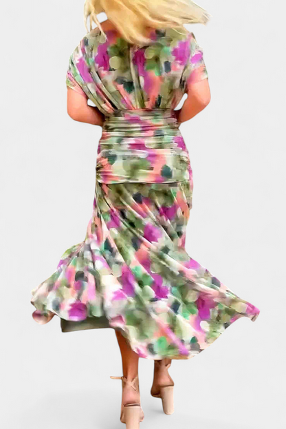 Vestido fruncido para mujer, cintura marcada