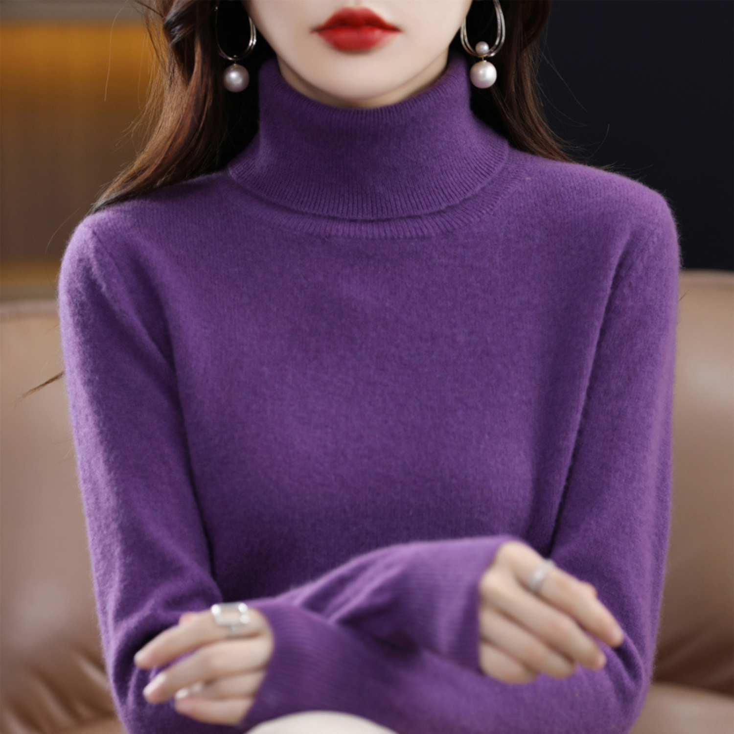 Jersey de cuello alto para mujer, elegante