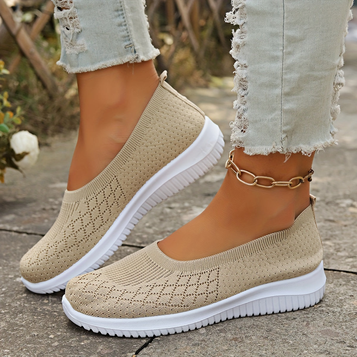 Zapatos de punto para mujer, puntera cerrada