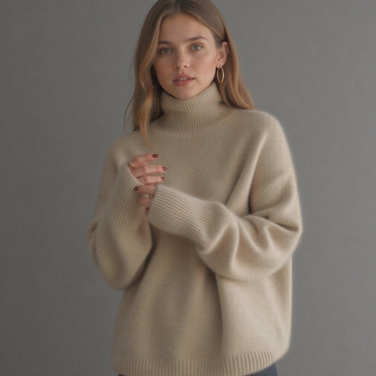 Jersey oversize de cuello alto de cachemira para mujer