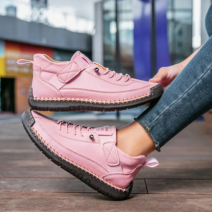 Zapatillas de cuero para mujer en rosa, cómodas de diario
