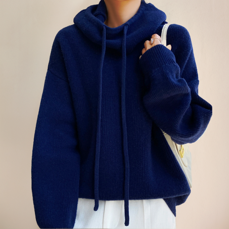Felpa oversize con cappuccio e collo alto — Felpa morbida con coulisse