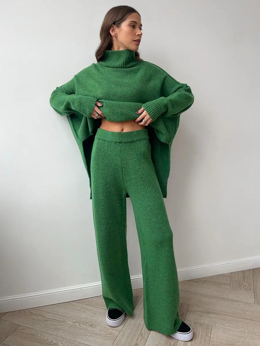 Completo in maglia due pezzi — Maglione e pantaloni a gamba ampia