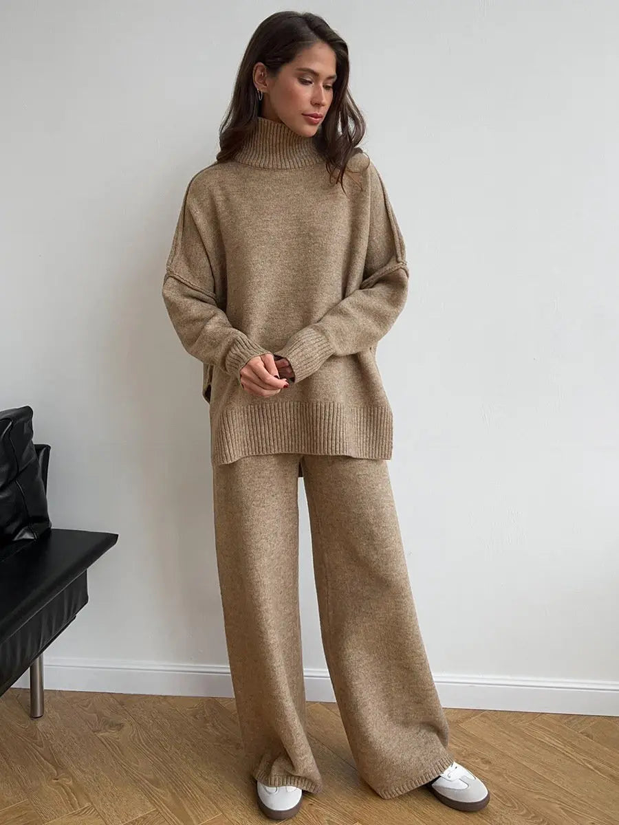 Completo in maglia due pezzi — Maglione e pantaloni a gamba ampia