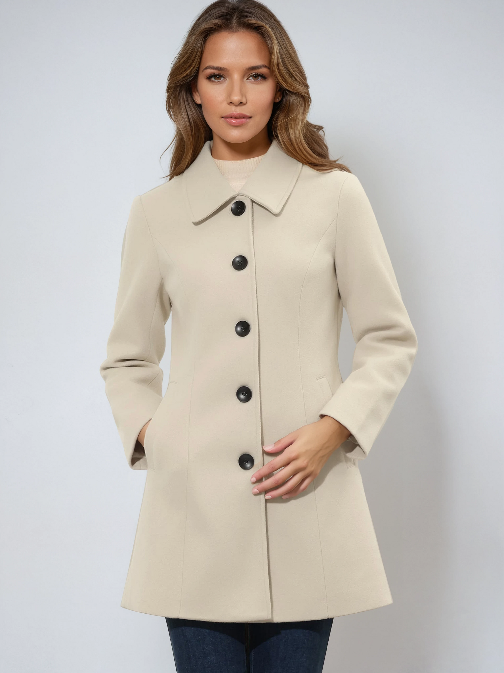 Cappotto di lana con bottoni, taglio aderente e collo classico — Cappotto invernale elegante