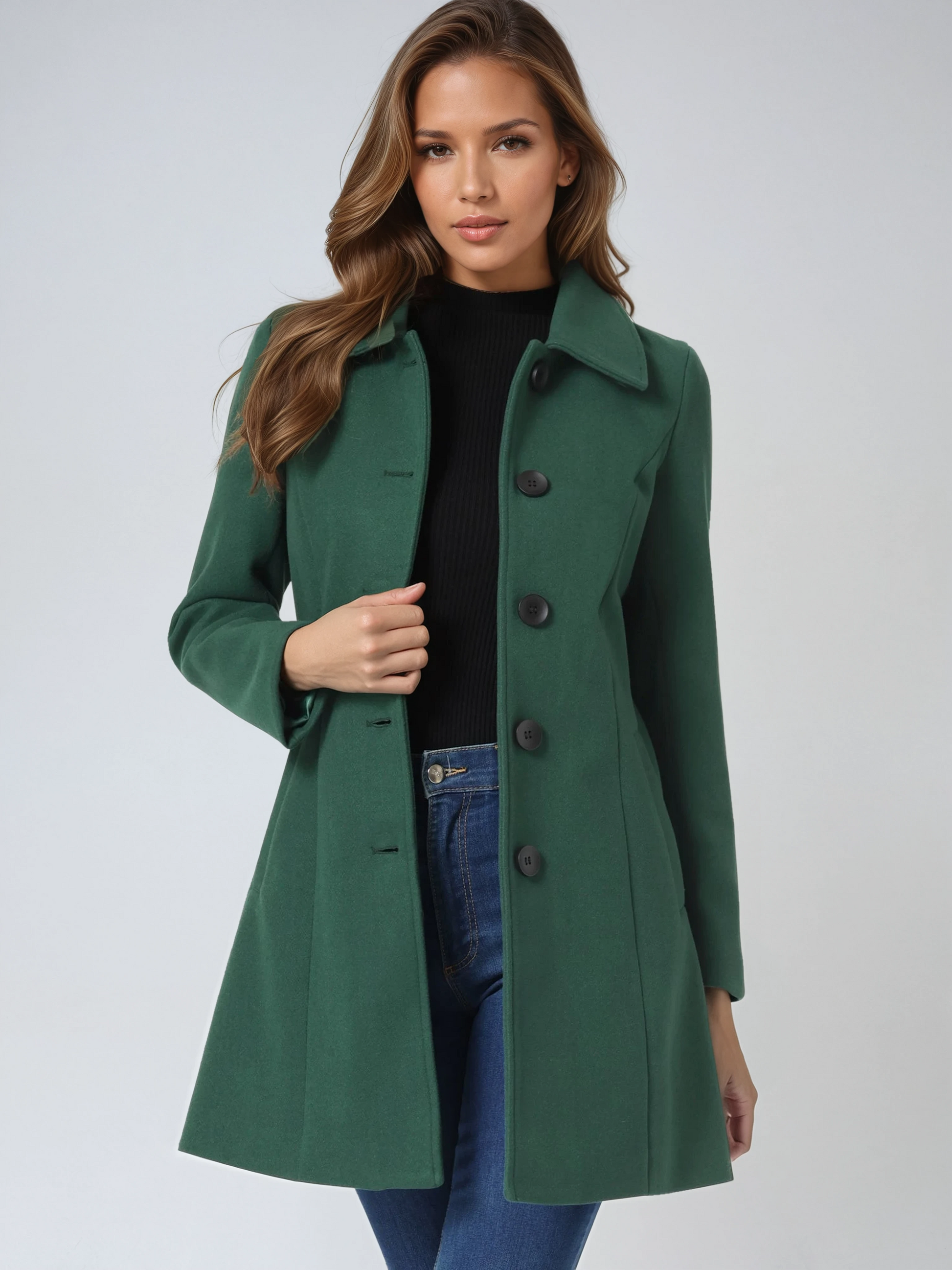 Cappotto di lana con bottoni, taglio aderente e collo classico — Cappotto invernale elegante
