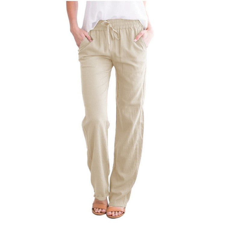 Pantaloni fluidi in lino — Pantaloni leggeri estivi con vita elastica