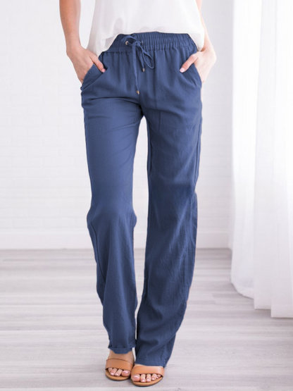 Pantaloni fluidi in lino — Pantaloni leggeri estivi con vita elastica