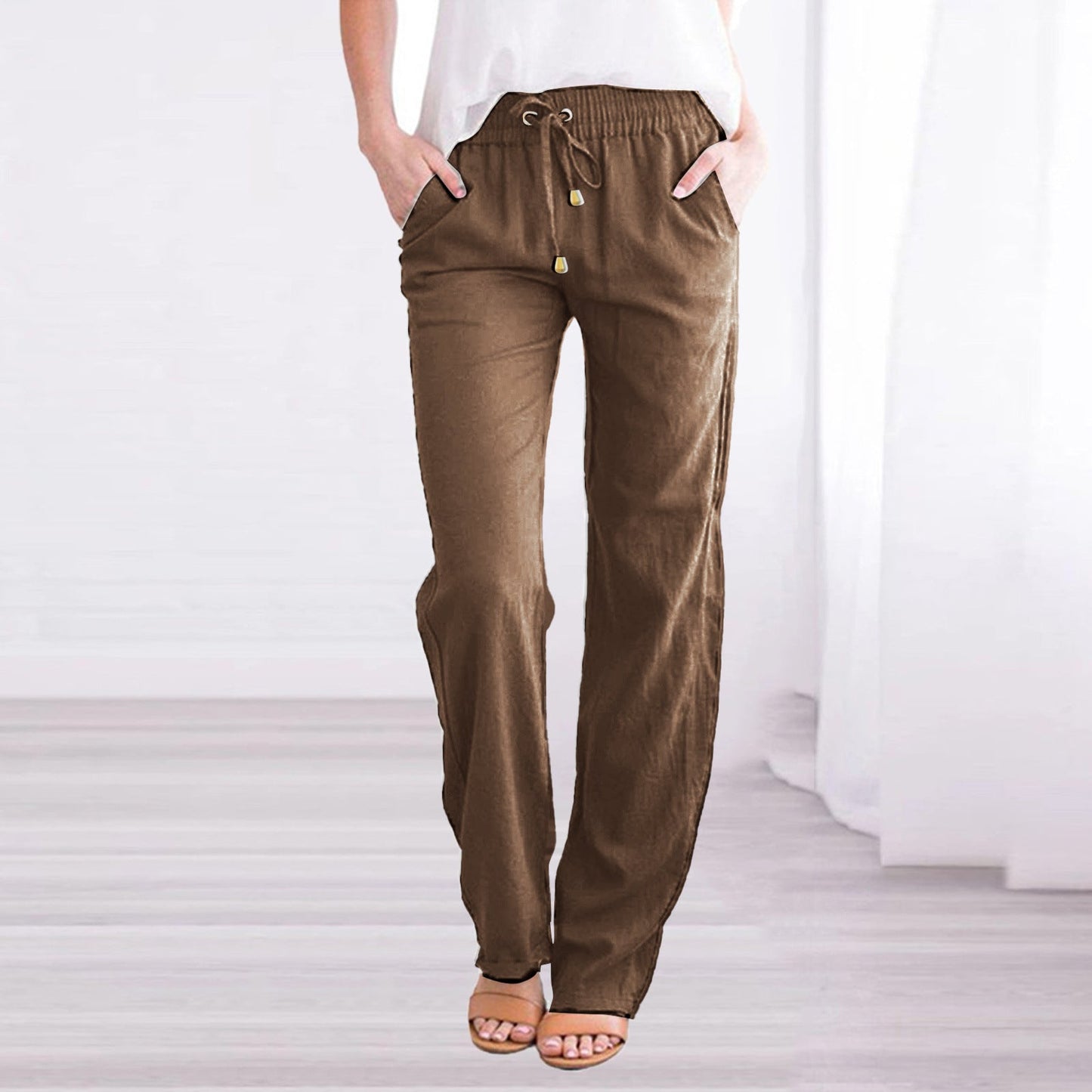 Pantaloni fluidi in lino — Pantaloni leggeri estivi con vita elastica