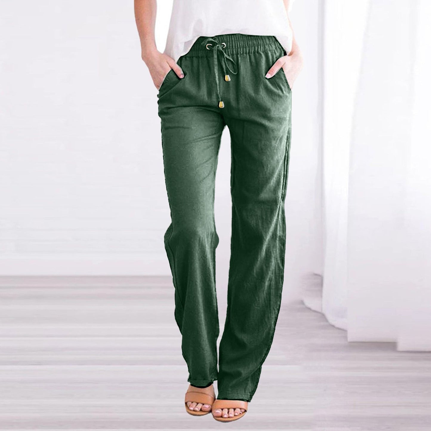 Pantaloni fluidi in lino — Pantaloni leggeri estivi con vita elastica