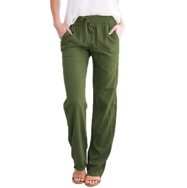 Pantaloni fluidi in lino — Pantaloni leggeri estivi con vita elastica