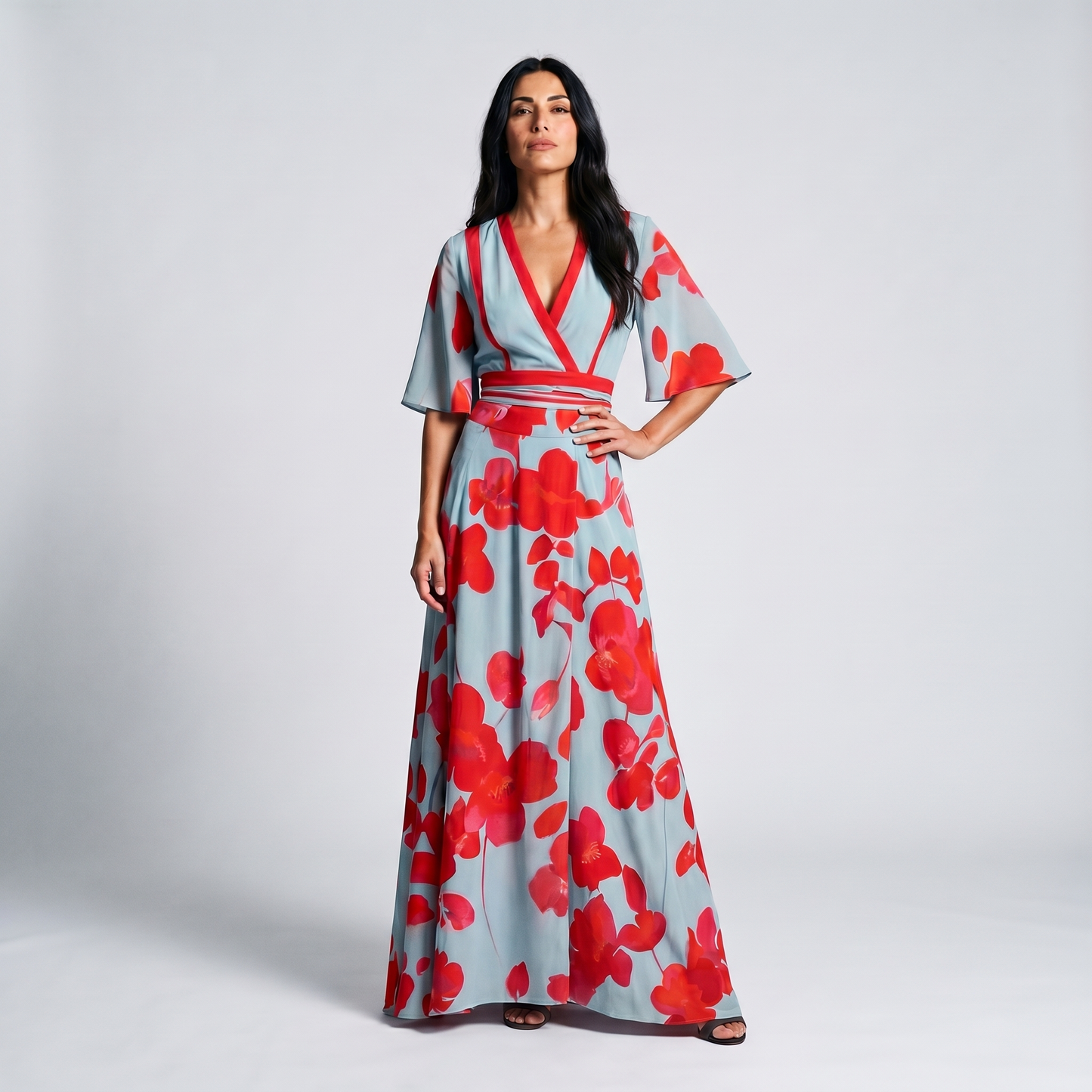 Vestido cruzado para mujer, estampado de amapolas