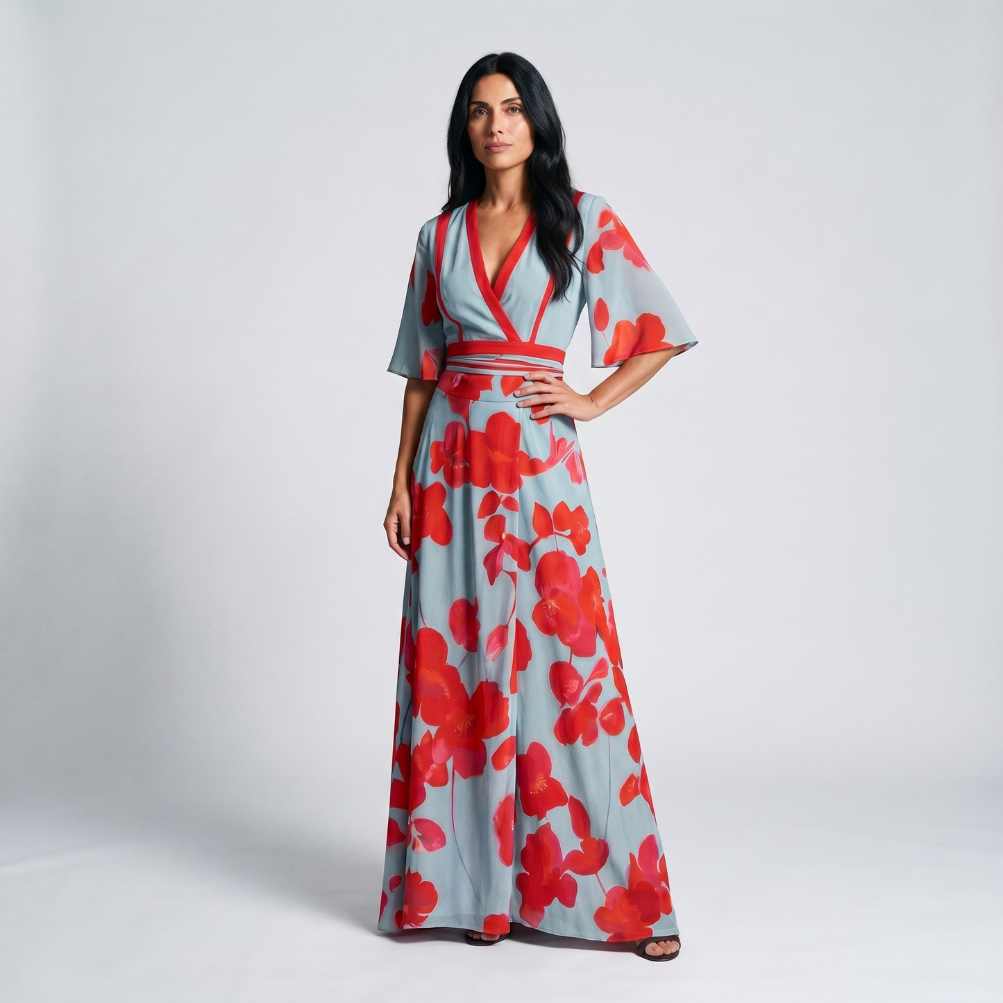 Vestido maxi floral para mujer, escote en pico