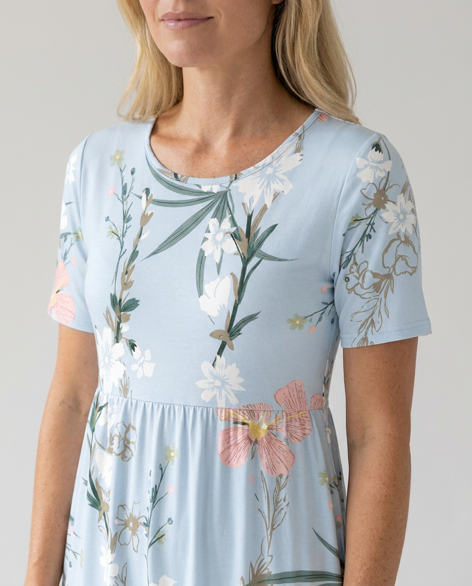 Abito midi floreale stampato — Abito a A leggero e fresco