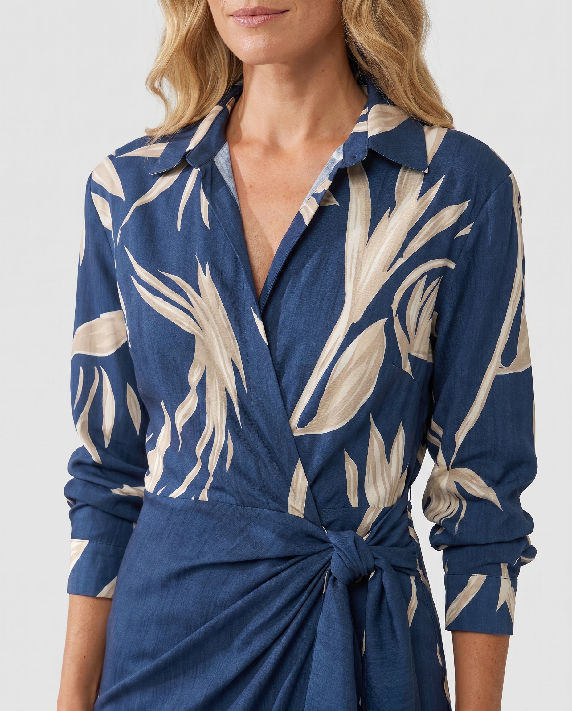 Vestido cruzado para mujer, estampado de hojas