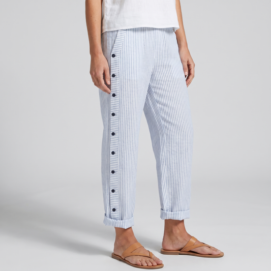 Pantalones de rayas con botones laterales para mujer