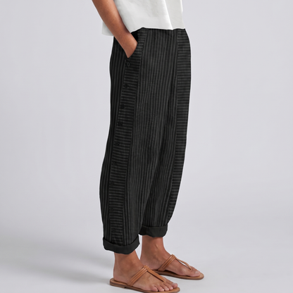 Pantalones de rayas para mujer, panel de botones
