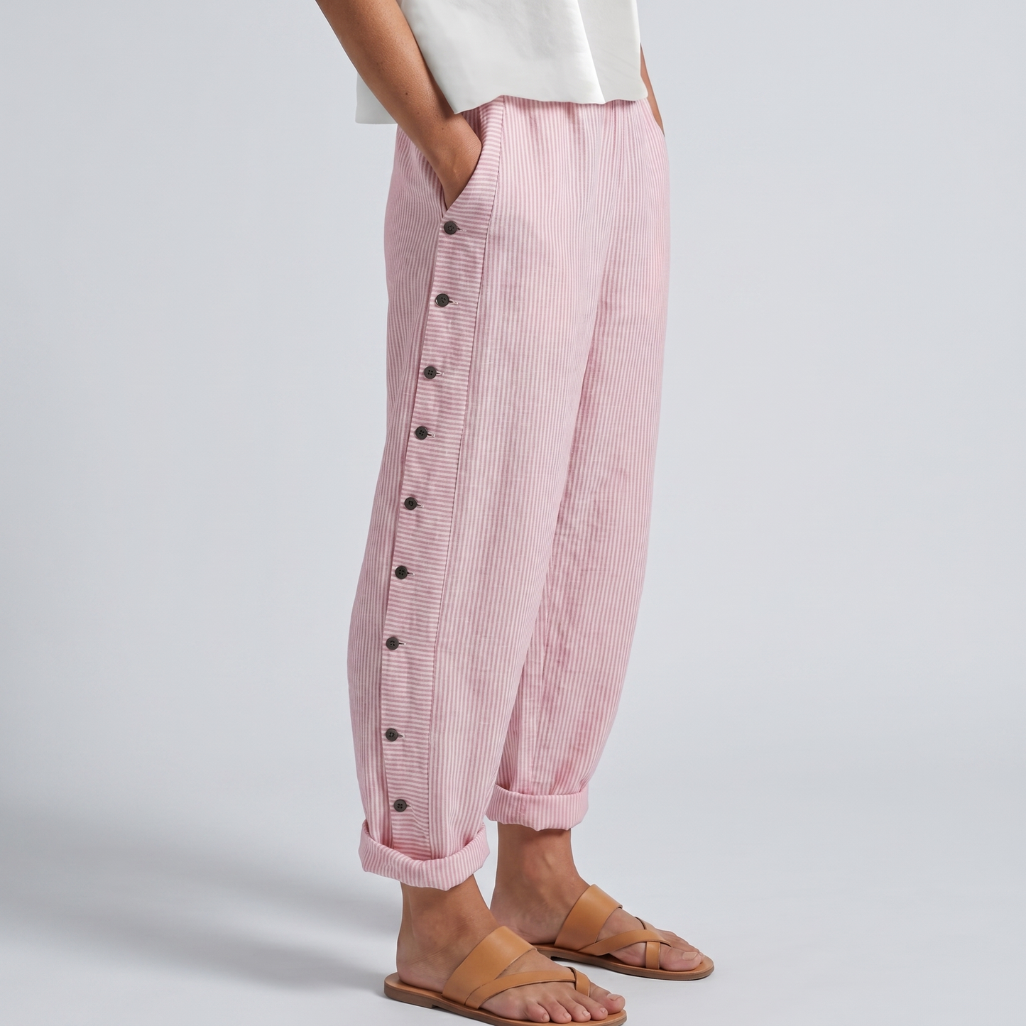 Pantalones de rayas para mujer, bajo con vuelta